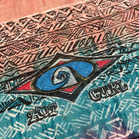 Vintage Hot Curl Surf All Over Print Single Stitch Tee Shirt Mens Medium 90s AOP - Picture 3 of 9